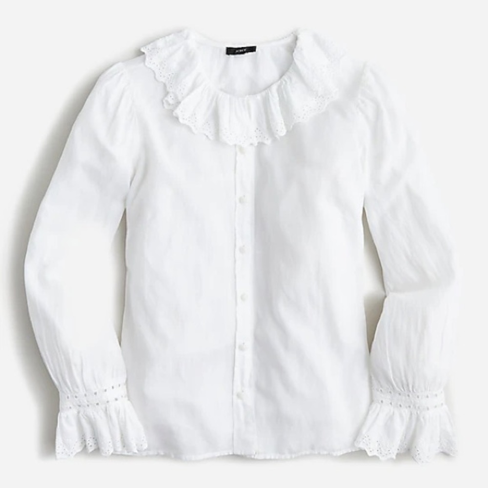 J.Crew Embroidered ruffle-collar top with eyelet